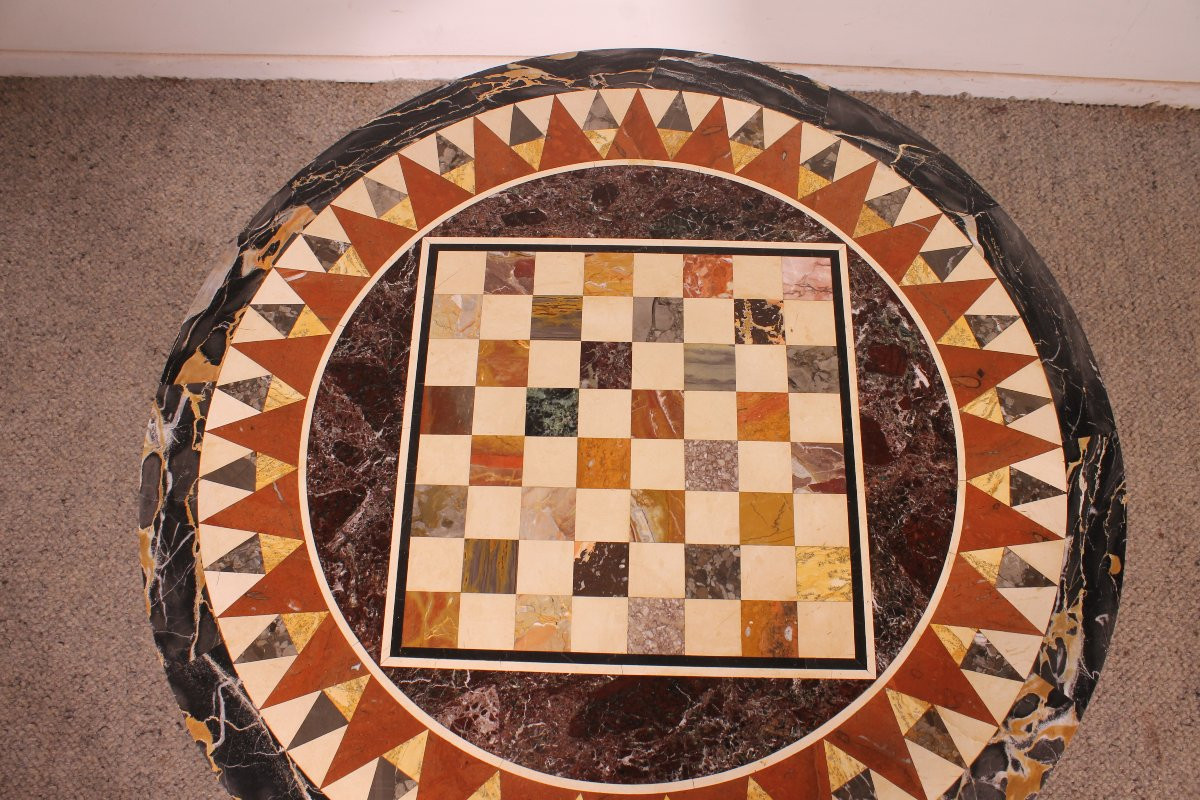 Pedestal Table With A Pietra Dura Top And Game Board - 18th Century-photo-2