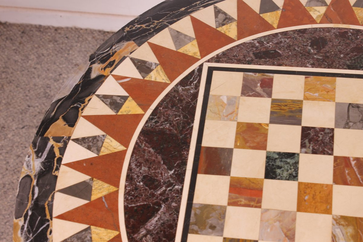 Pedestal Table With A Pietra Dura Top And Game Board - 18th Century-photo-7