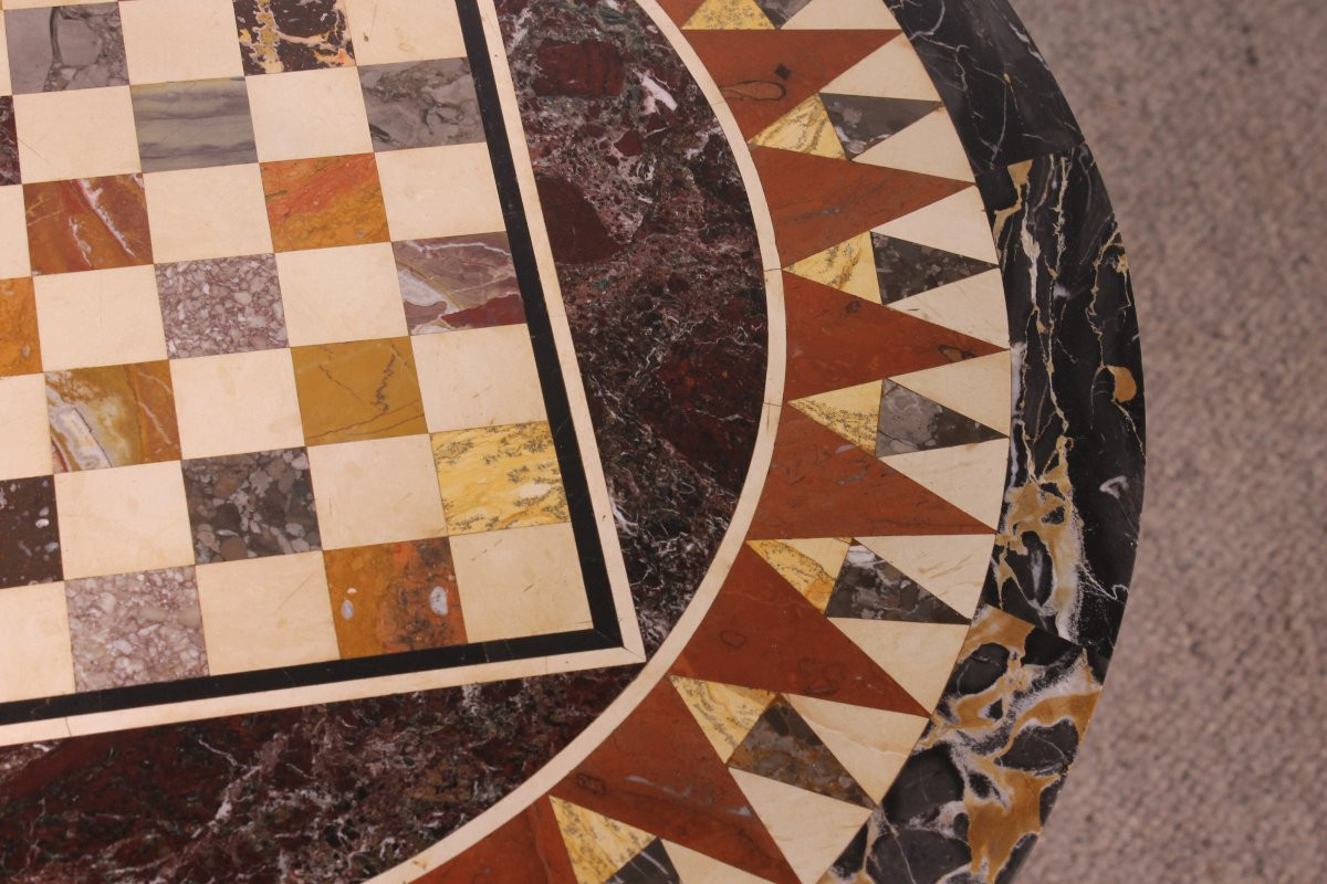 Pedestal Table With A Pietra Dura Top And Game Board - 18th Century-photo-8
