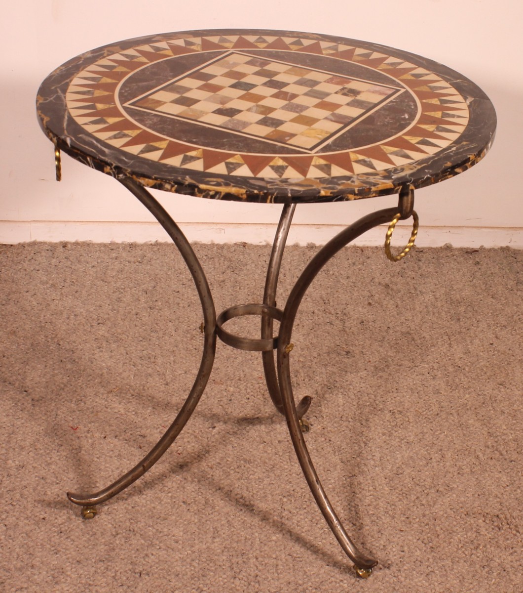 Pedestal Table With A Pietra Dura Top And Game Board - 18th Century