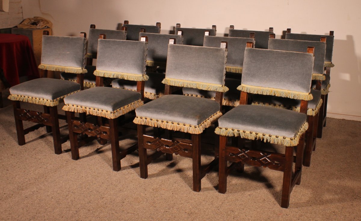 Set Of 12 Spanish Beechwood Chairs-photo-2