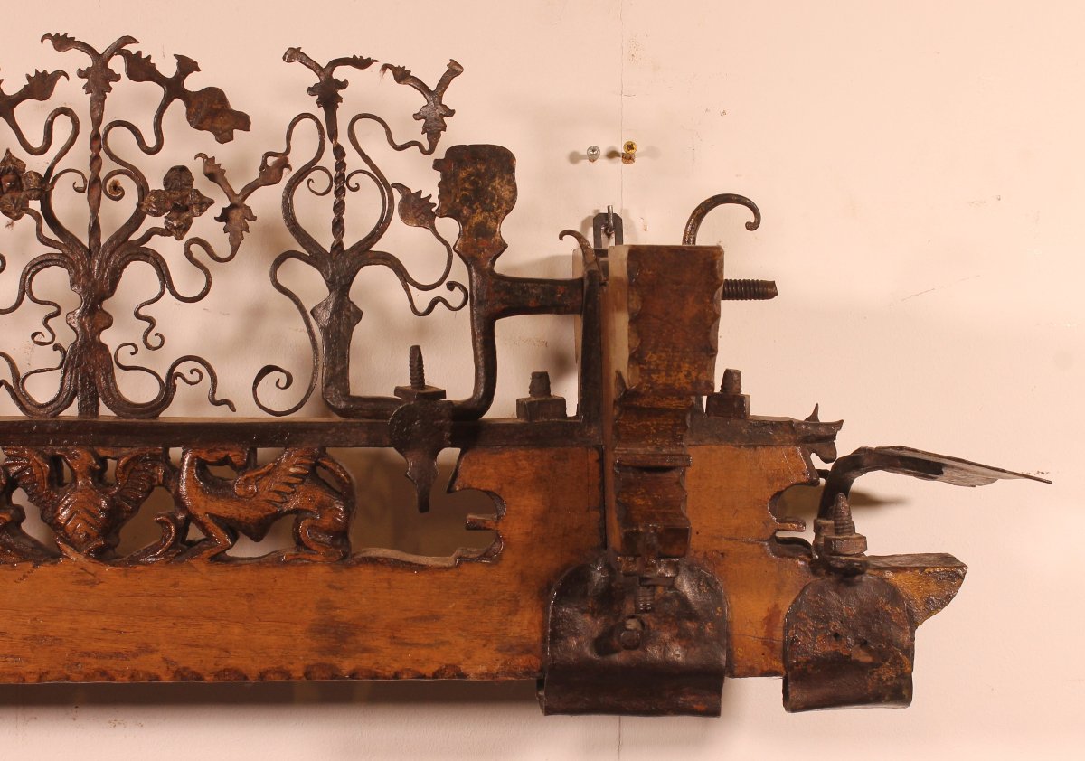 essieu de charrette sicilienne en bois et fer forgé du début du 19eS-photo-3