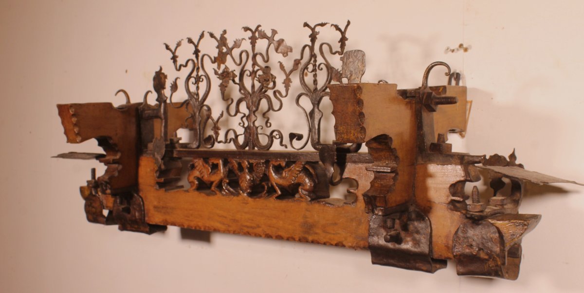 essieu de charrette sicilienne en bois et fer forgé du début du 19eS-photo-5