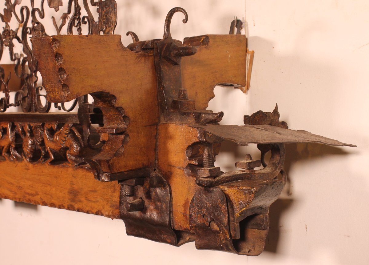 essieu de charrette sicilienne en bois et fer forgé du début du 19eS-photo-6