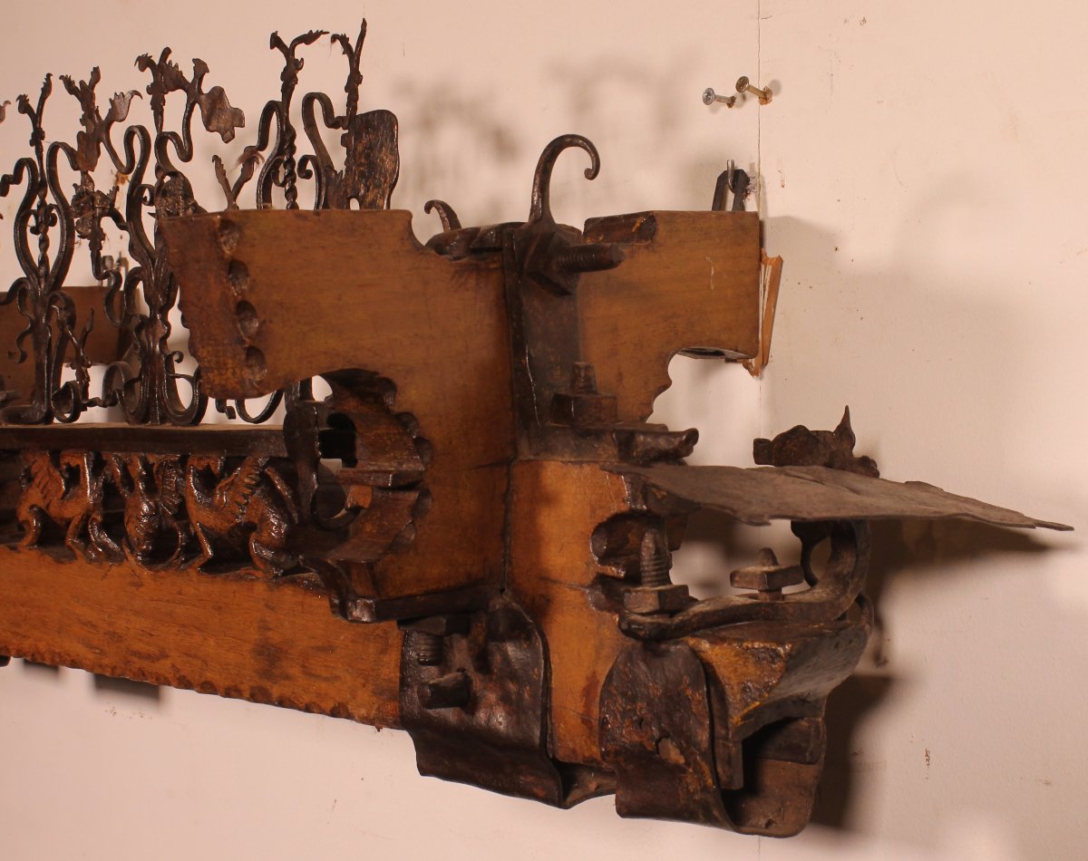 essieu de charrette sicilienne en bois et fer forgé du début du 19eS-photo-7