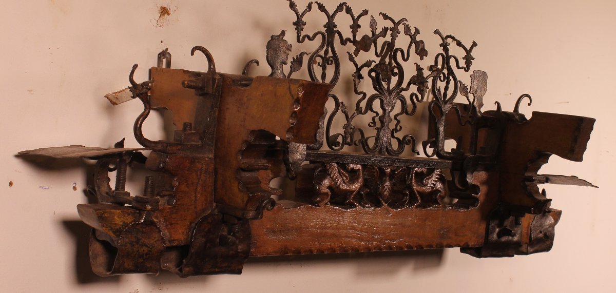 essieu de charrette sicilienne en bois et fer forgé du début du 19eS-photo-8