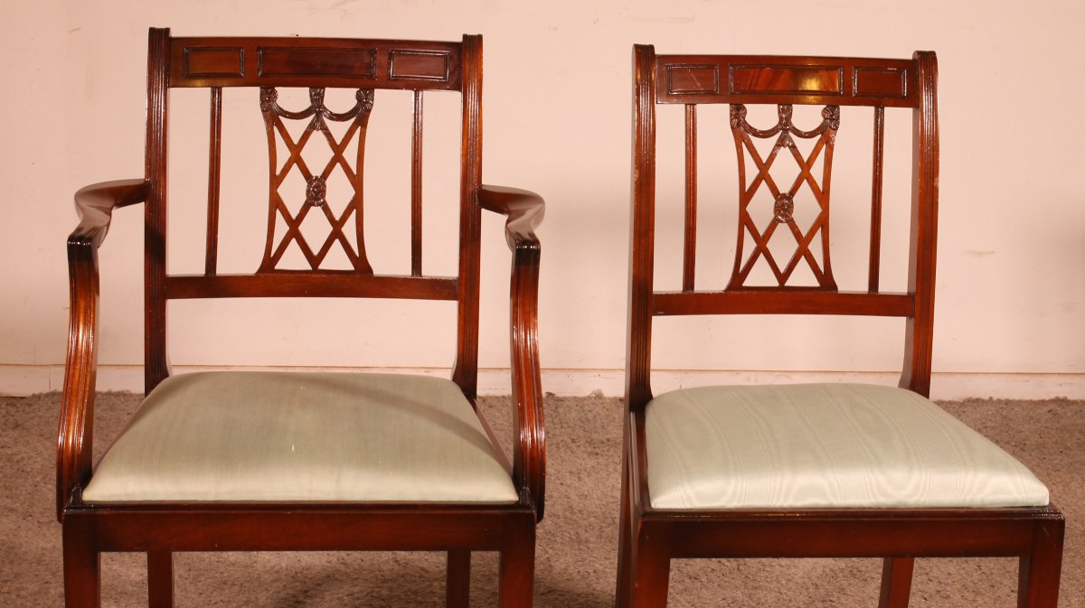 Set Of 10 Chairs And Two Armchairs In Mahogany, Hepplewhite Style-photo-1
