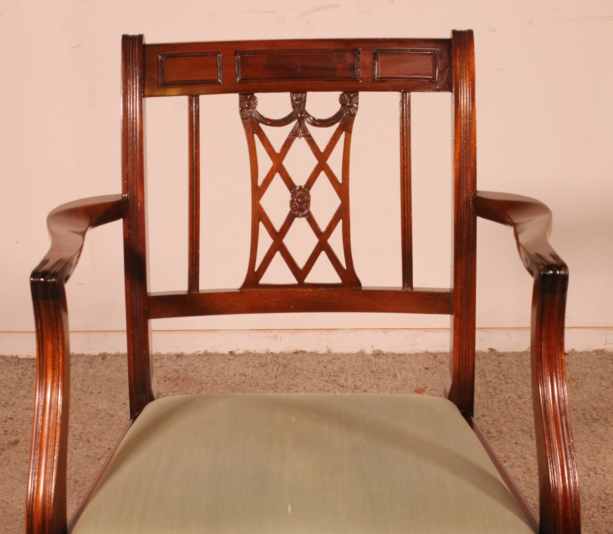 Set Of 10 Chairs And Two Armchairs In Mahogany, Hepplewhite Style-photo-3