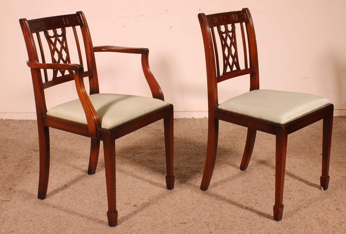 Set Of 10 Chairs And Two Armchairs In Mahogany, Hepplewhite Style-photo-4