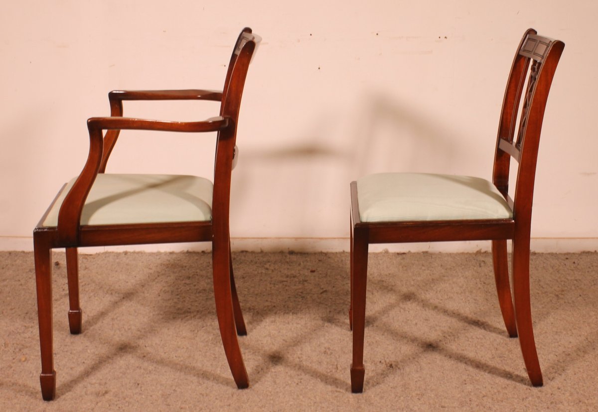Set Of 10 Chairs And Two Armchairs In Mahogany, Hepplewhite Style-photo-7