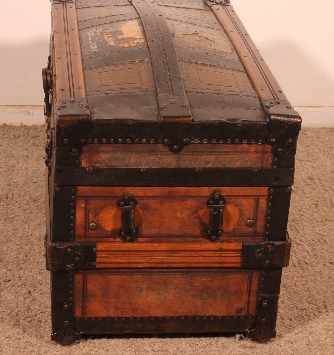 malle de voyage du début du 20° siècle en cuir et bois-photo-5