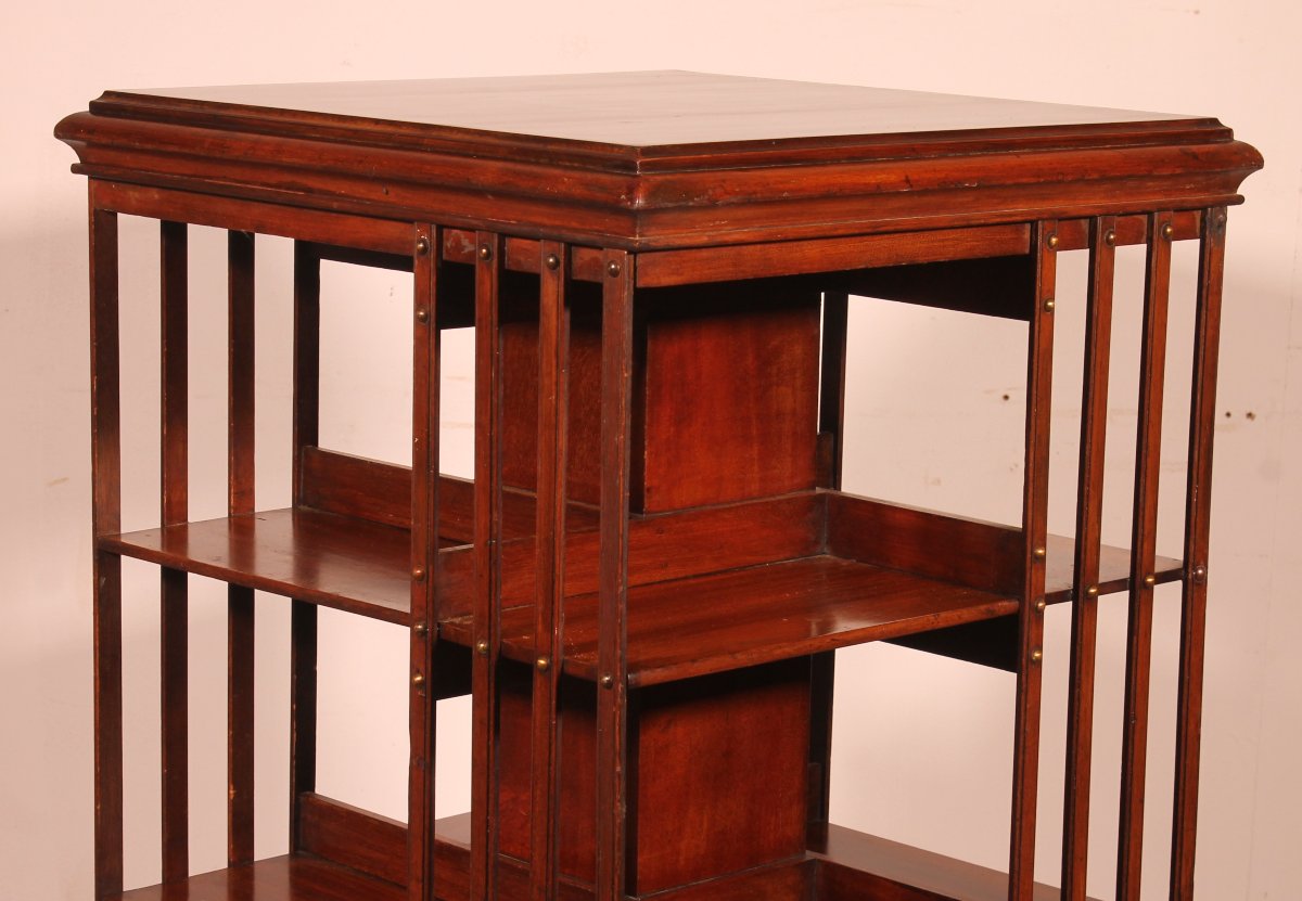 Revolving Bookcase With Iron Base And Inlays - 19th Century-photo-2