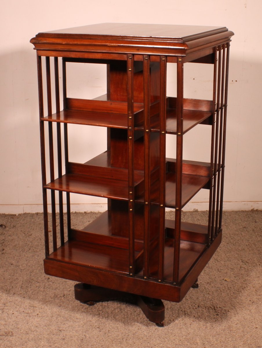 Revolving Bookcase With Iron Base And Inlays - 19th Century-photo-2