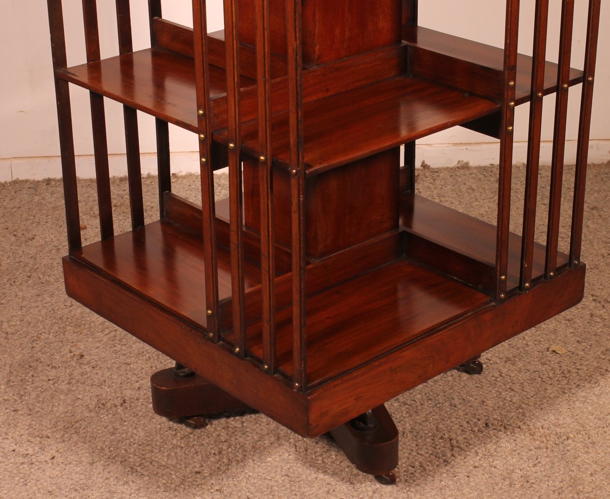 Revolving Bookcase With Iron Base And Inlays - 19th Century-photo-5