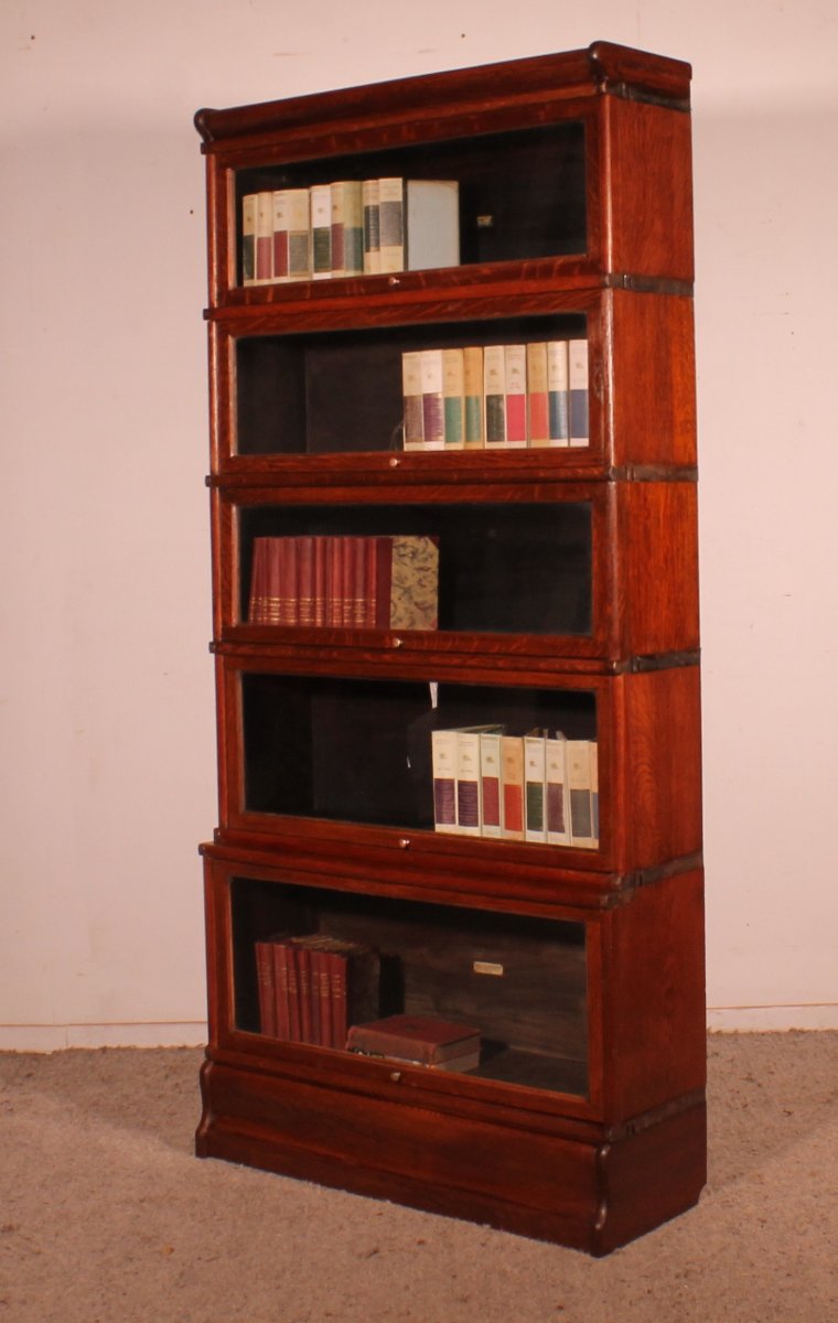 Globe Wernicke Bookcase In Oak, 5 Elements With A Projection-photo-5