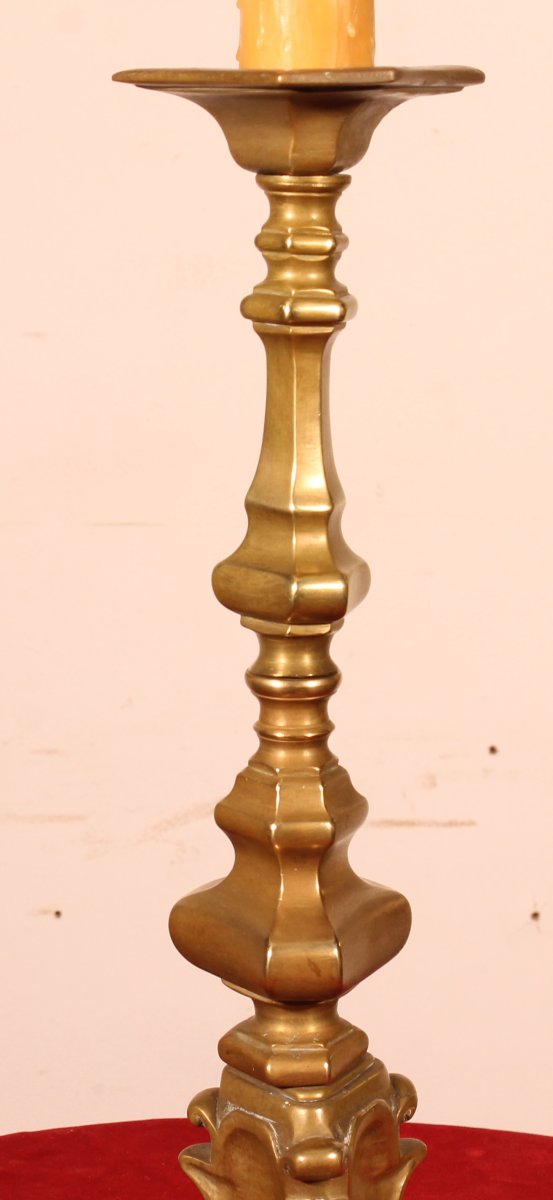 18th Century Bronze Candle Holder Mounted As A Lamp With Its Parchment Lampshade-photo-4