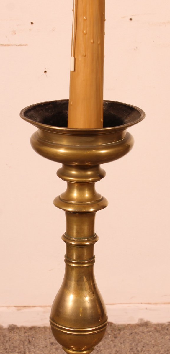 Pair Of Italian Renaissance Style Bronze Candlestick Floor Lamps-photo-4