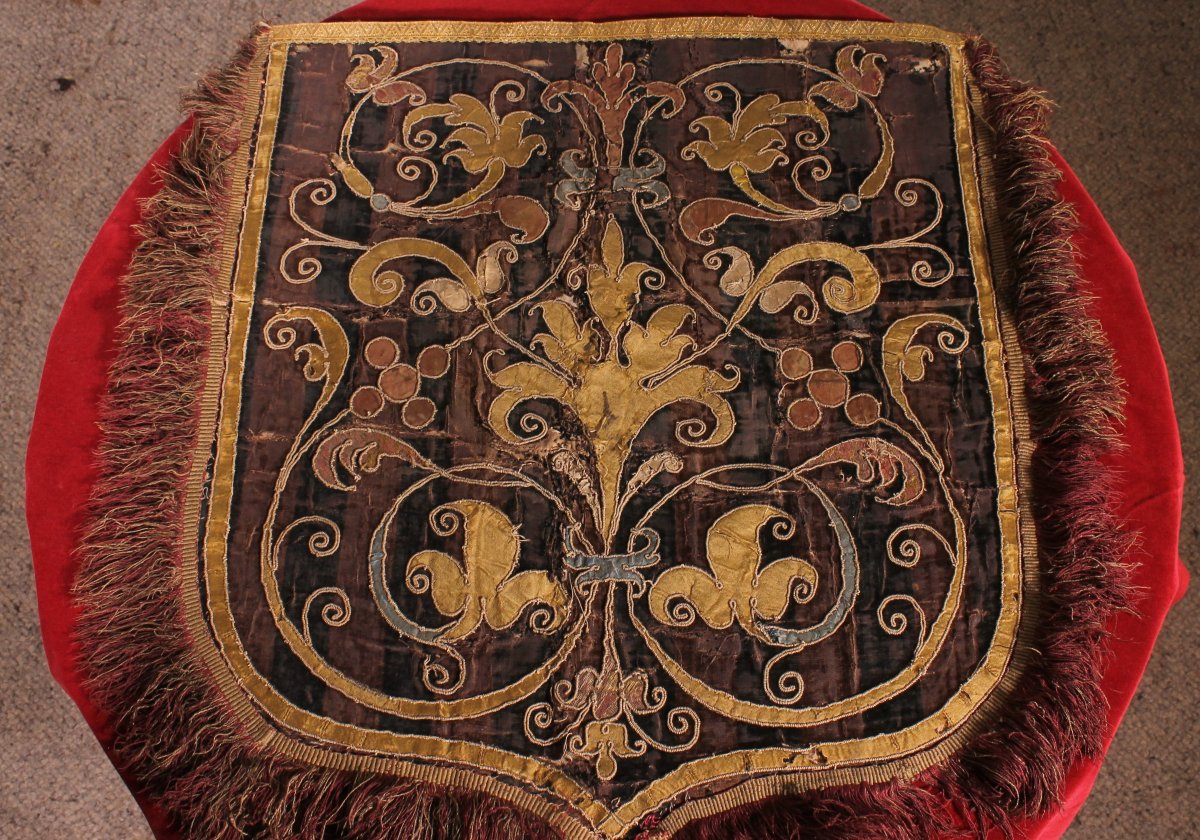 Tissu En Velours Et Soie Brodé -Italie-époque renaissance -photo-2