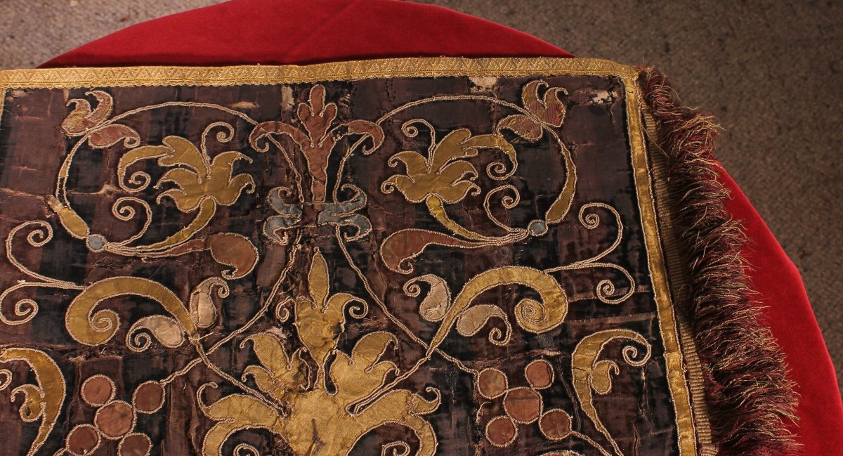 Tissu En Velours Et Soie Brodé -Italie-époque renaissance -photo-2