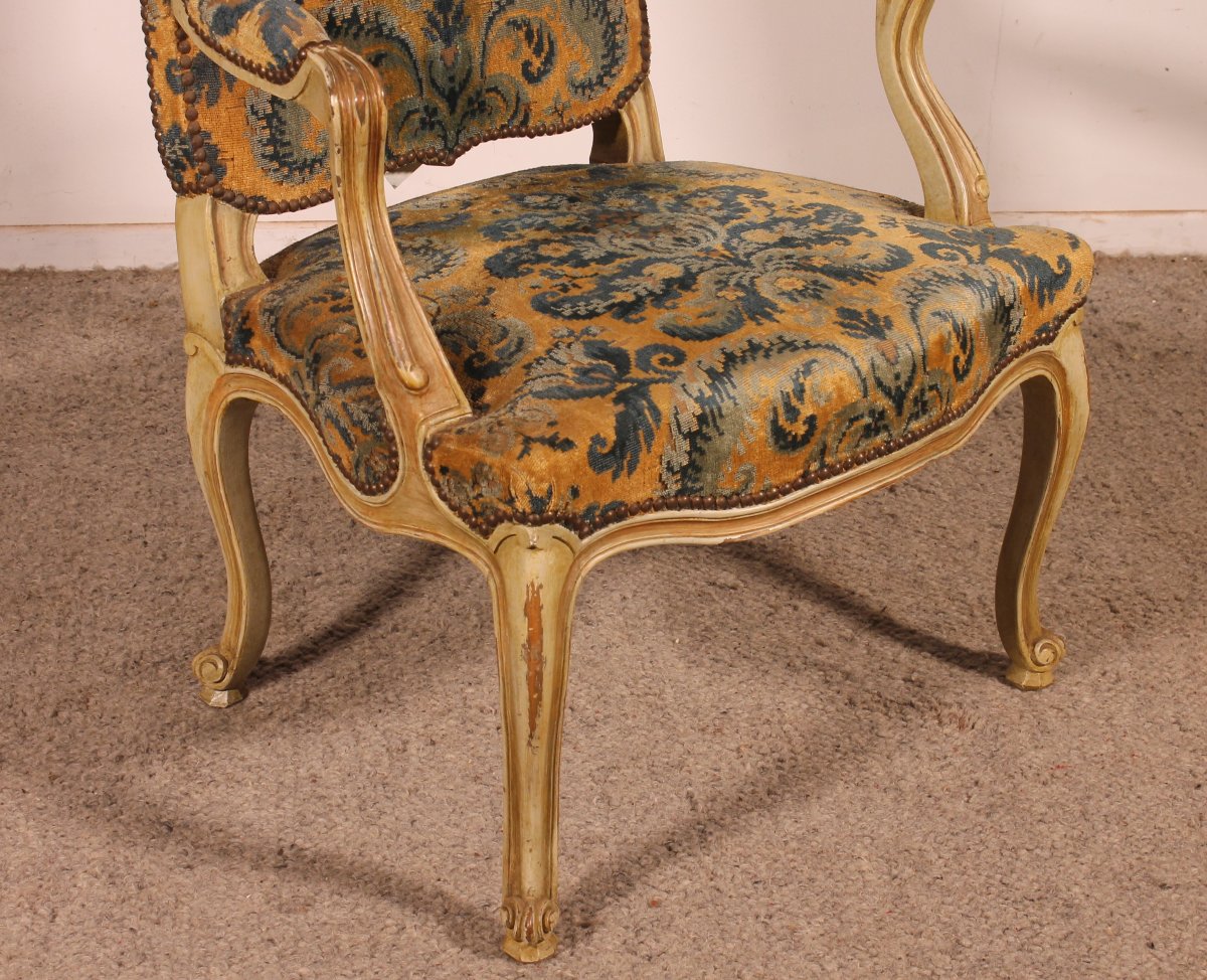 fauteuil sculpté rechampi de style louis XV -19° siècle-photo-2