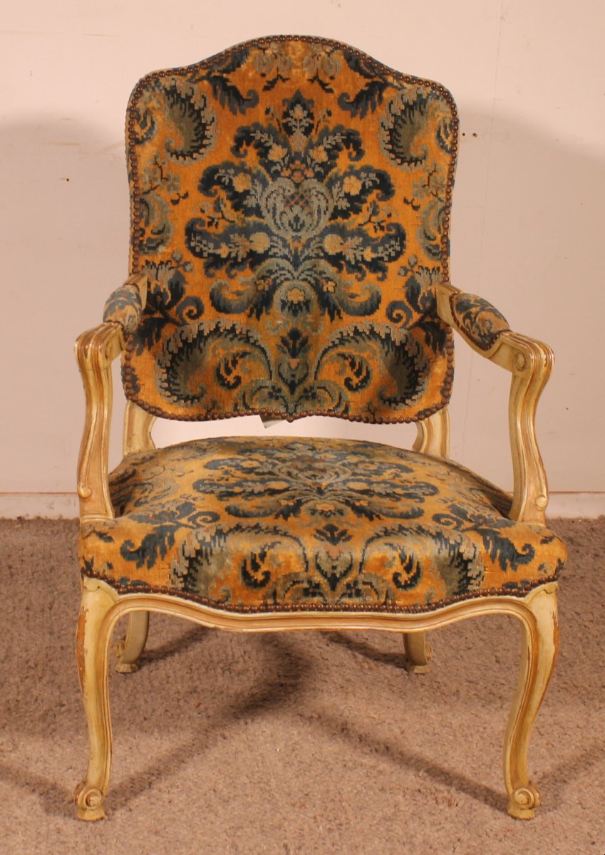fauteuil sculpté rechampi de style louis XV -19° siècle-photo-4