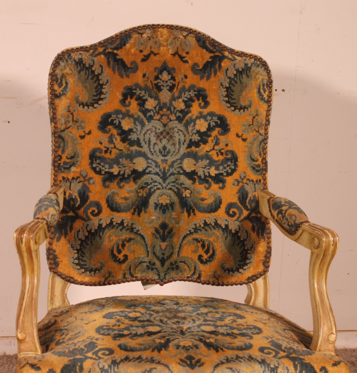 fauteuil sculpté rechampi de style louis XV -19° siècle-photo-2