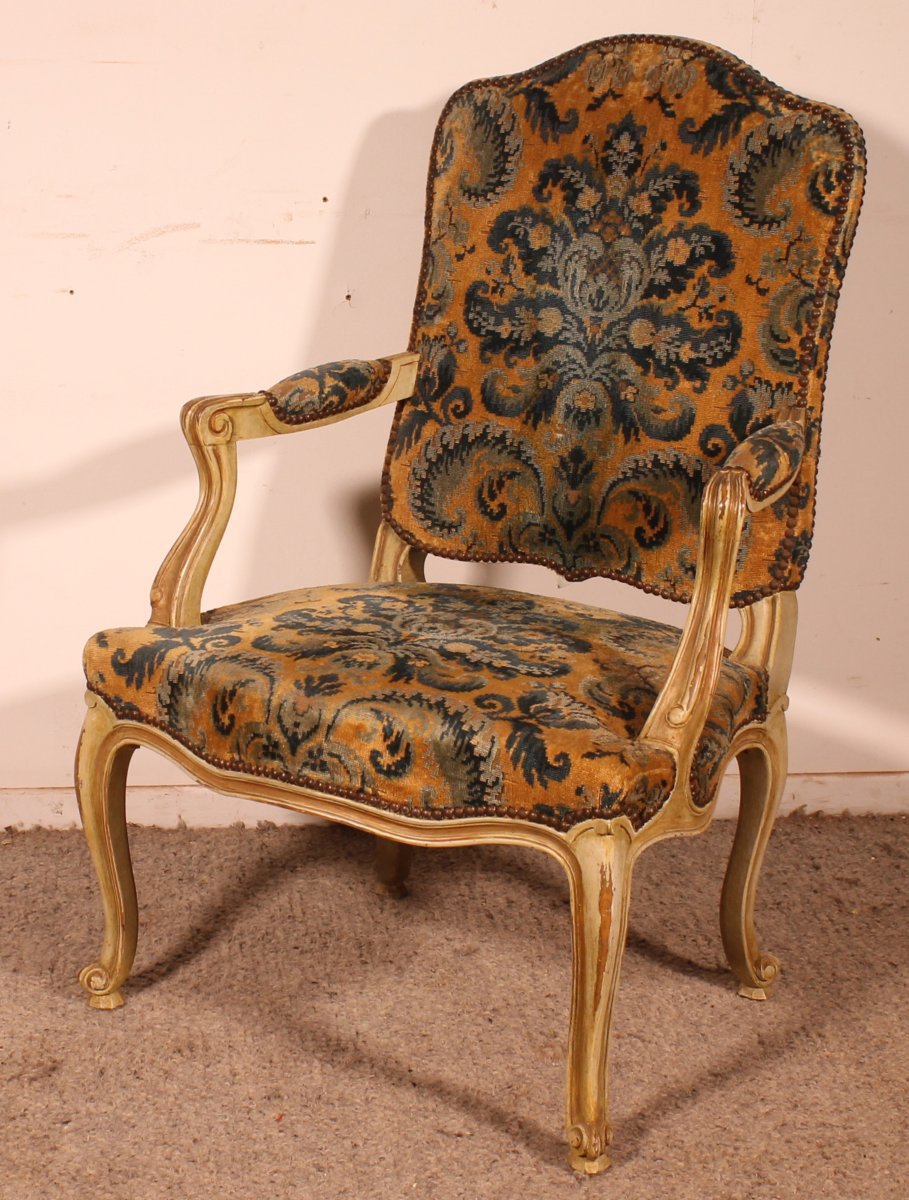 fauteuil sculpté rechampi de style louis XV -19° siècle-photo-7