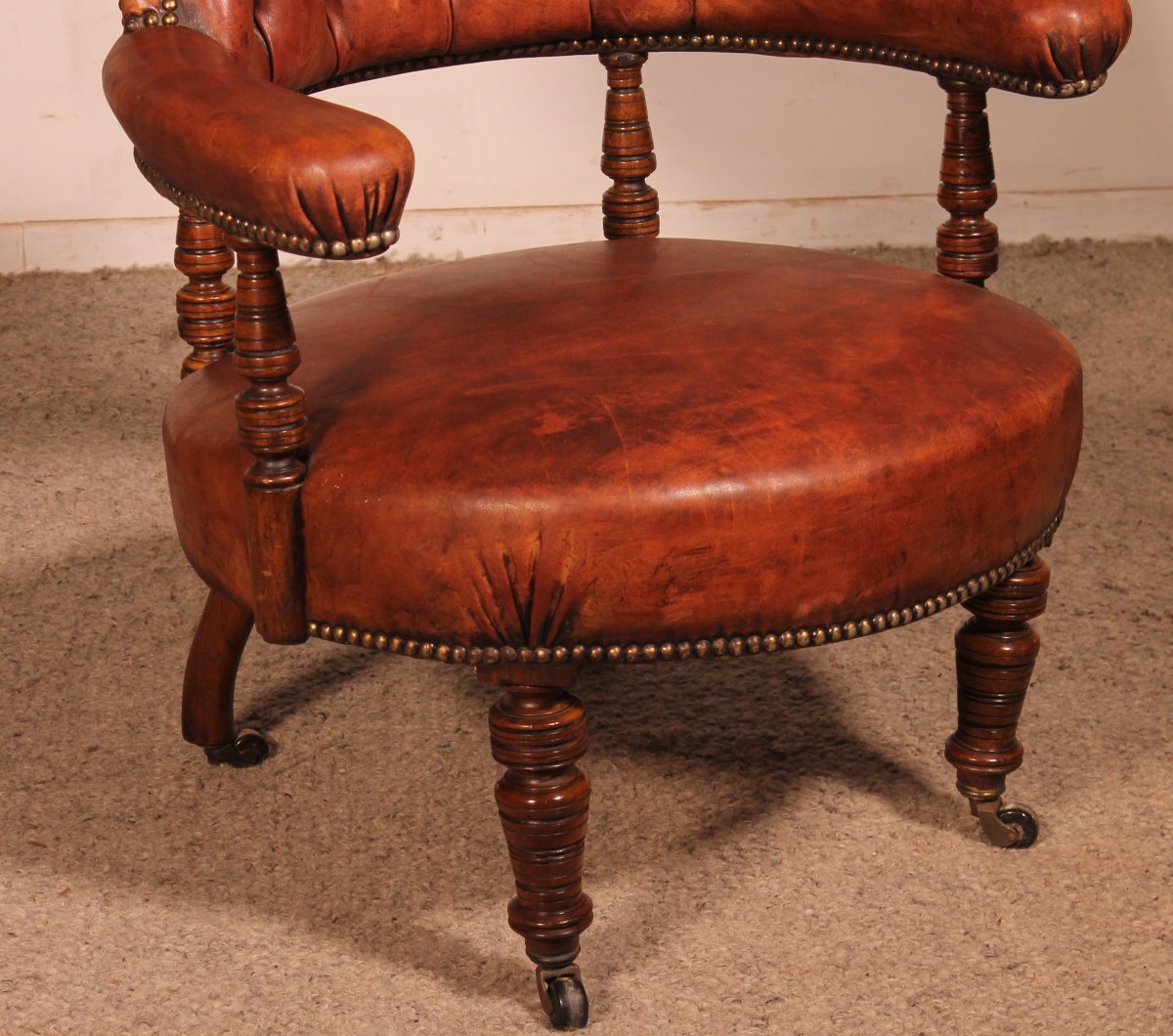 Small Armchair In Mahogany And Leather From England - 19th Century-photo-3