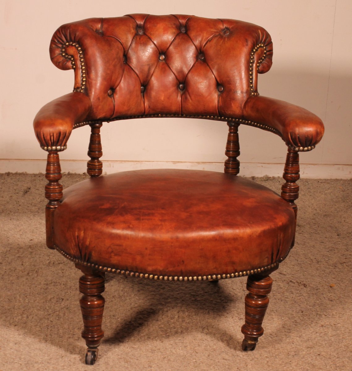 Small Armchair In Mahogany And Leather From England - 19th Century-photo-4