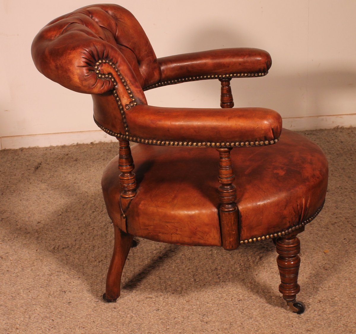 Small Armchair In Mahogany And Leather From England - 19th Century-photo-3