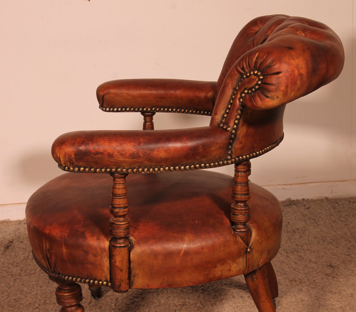Small Armchair In Mahogany And Leather From England - 19th Century-photo-5