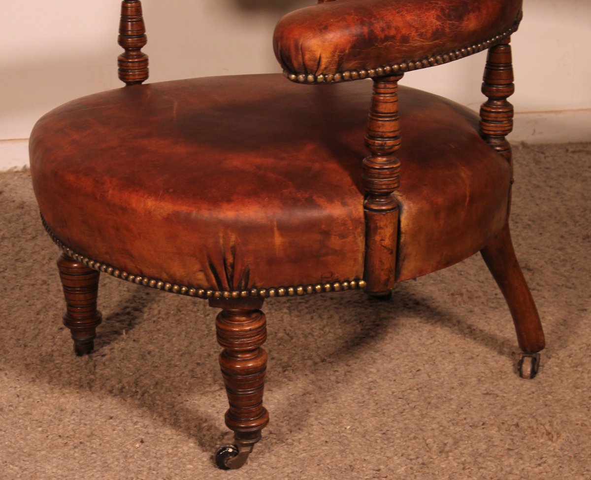 Small Armchair In Mahogany And Leather From England - 19th Century-photo-7