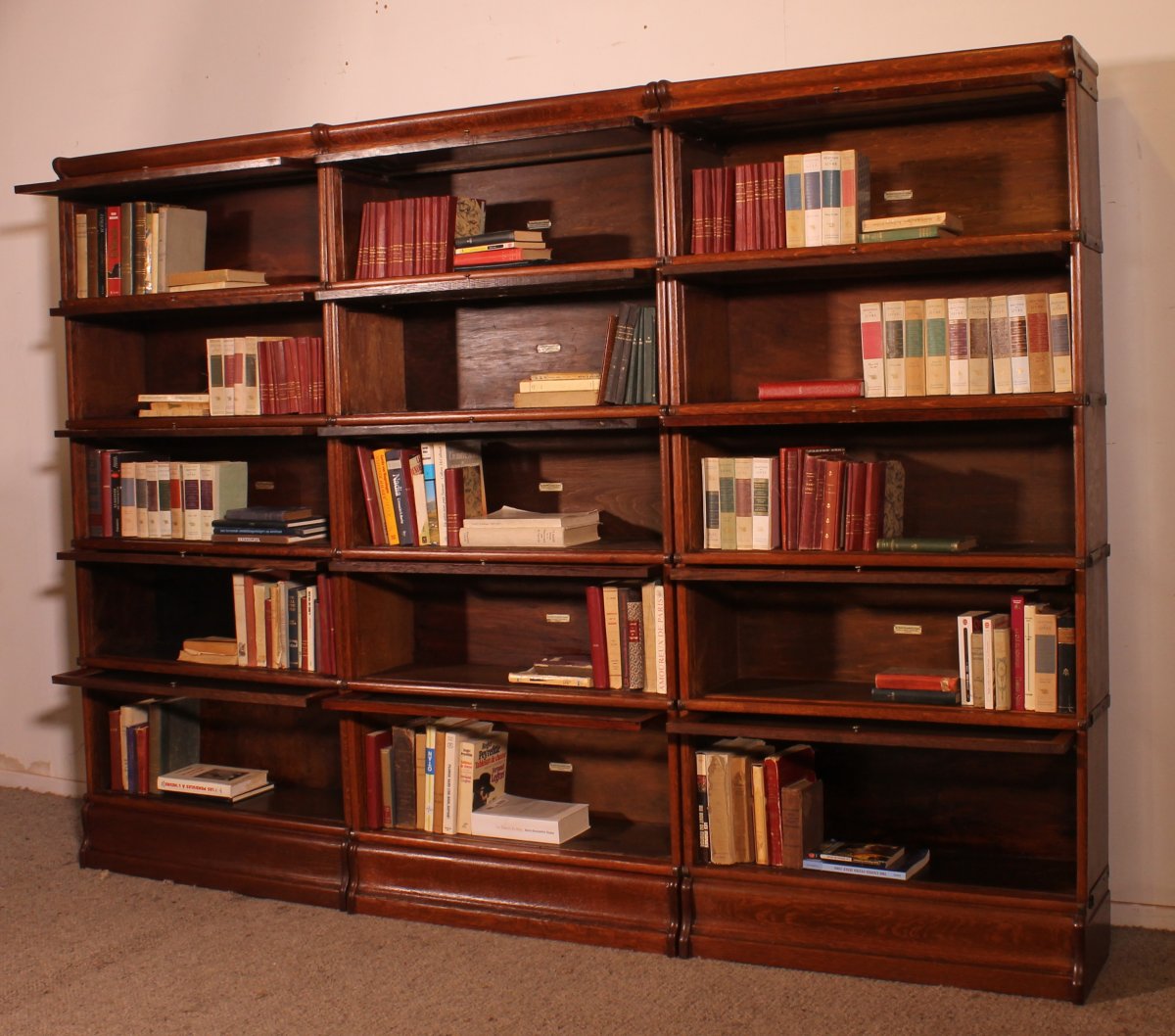 A Set Of 3 Globe Wernicke Oak Bookcases -19th Century-photo-3