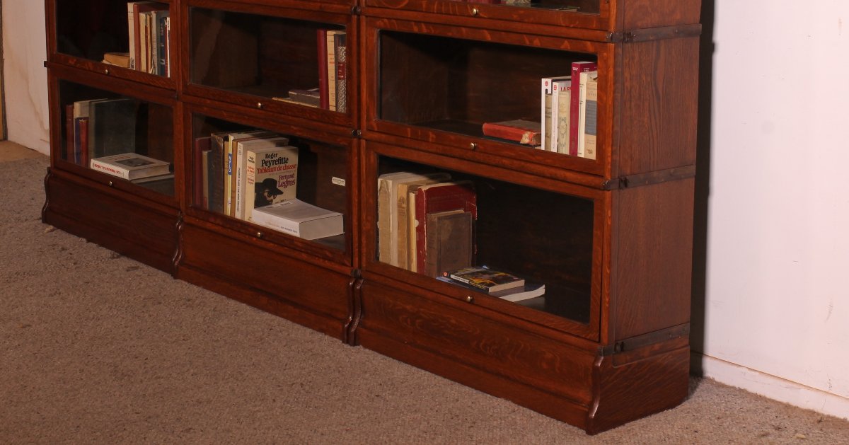 A Set Of 3 Globe Wernicke Oak Bookcases -19th Century-photo-4