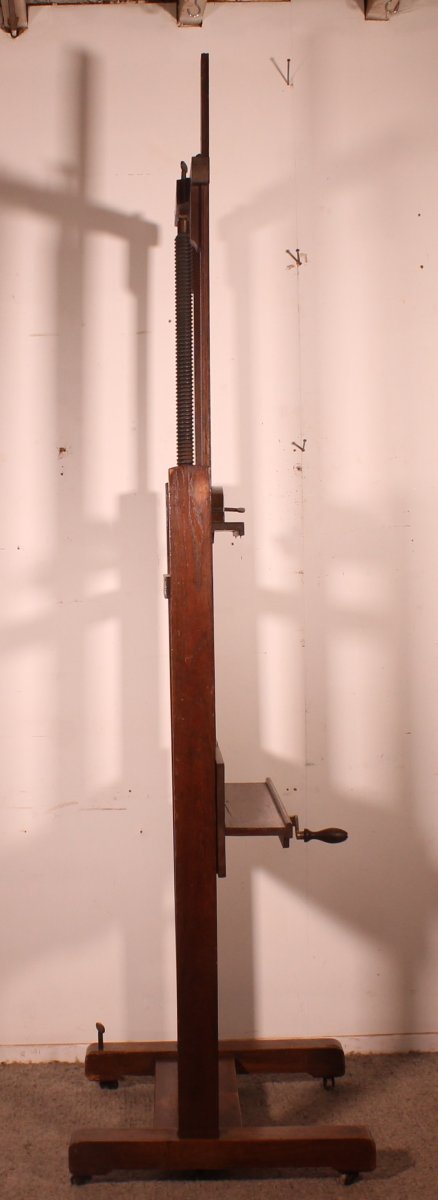  Chevalet de Peintre en chêne et noyer XIXème avec  vis sans fin-photo-3