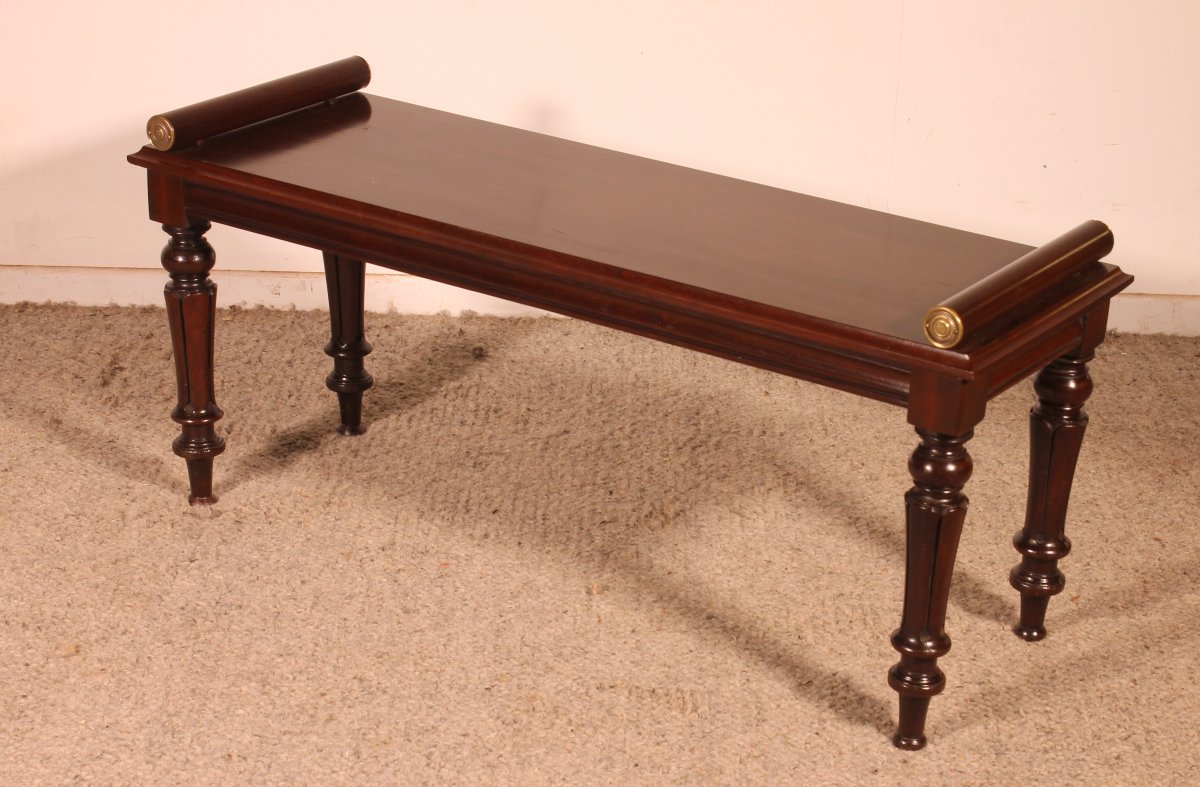 Early 19th Century Mahogany Hall Bench Ou Window Seat-photo-1