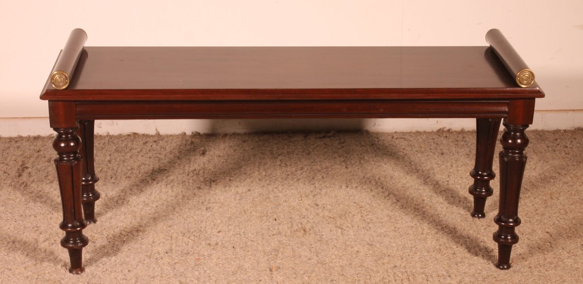 Early 19th Century Mahogany Hall Bench Ou Window Seat-photo-2
