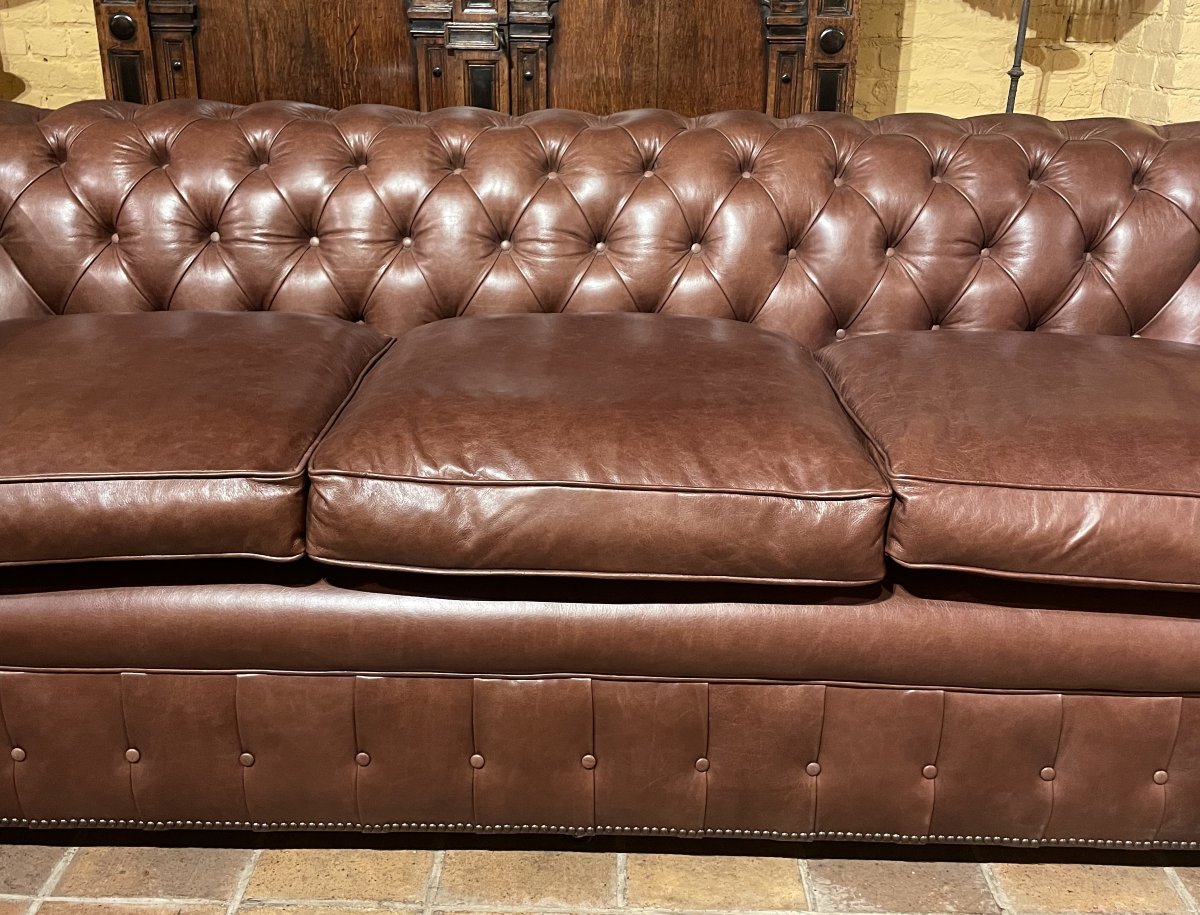 canapé chesterfield 3 places en cuir brun-photo-3