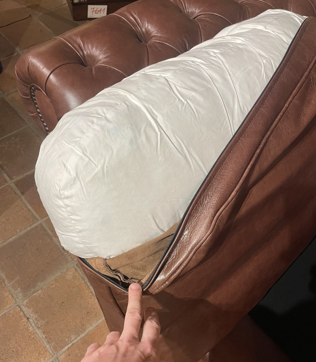 canapé chesterfield 3 places en cuir brun-photo-1