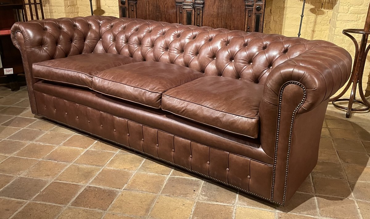 canapé chesterfield 3 places en cuir brun-photo-3