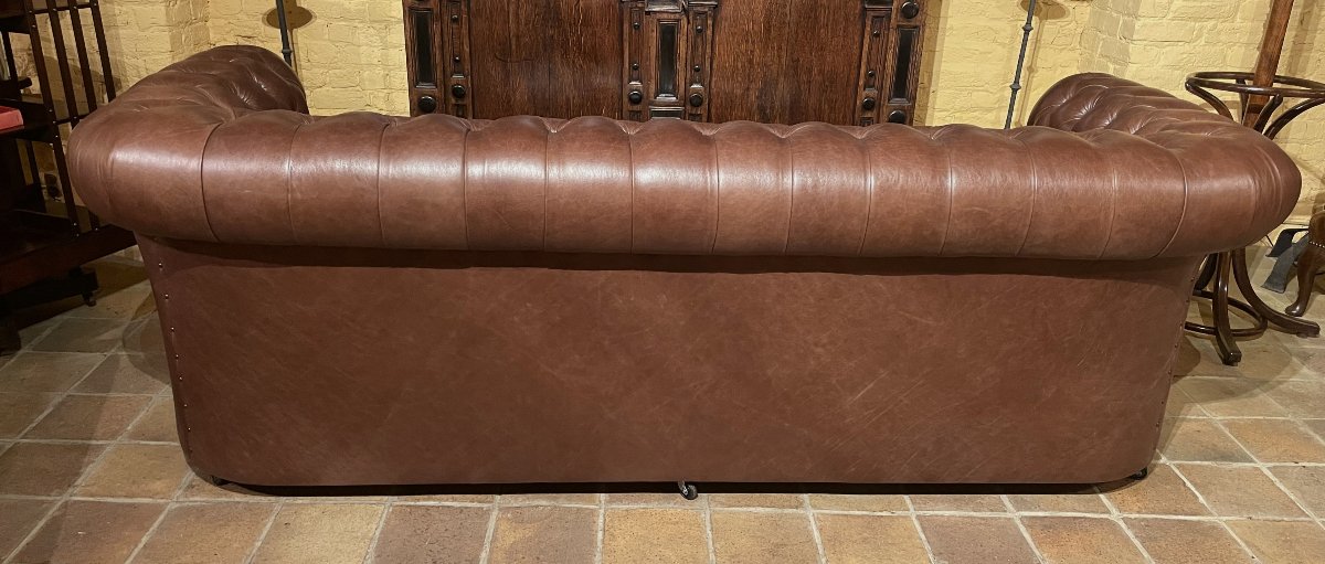 canapé chesterfield 3 places en cuir brun-photo-5