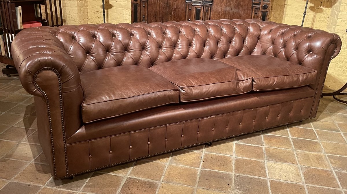 canapé chesterfield 3 places en cuir brun-photo-7