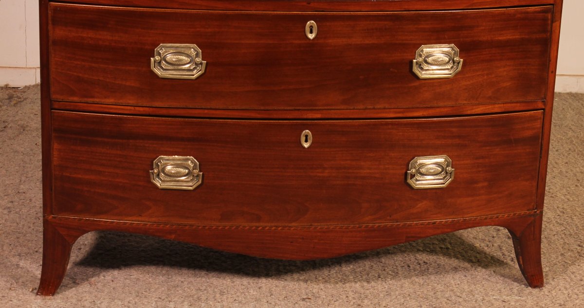 Commode bombée En Acajou et incrustations circa 1800-photo-3