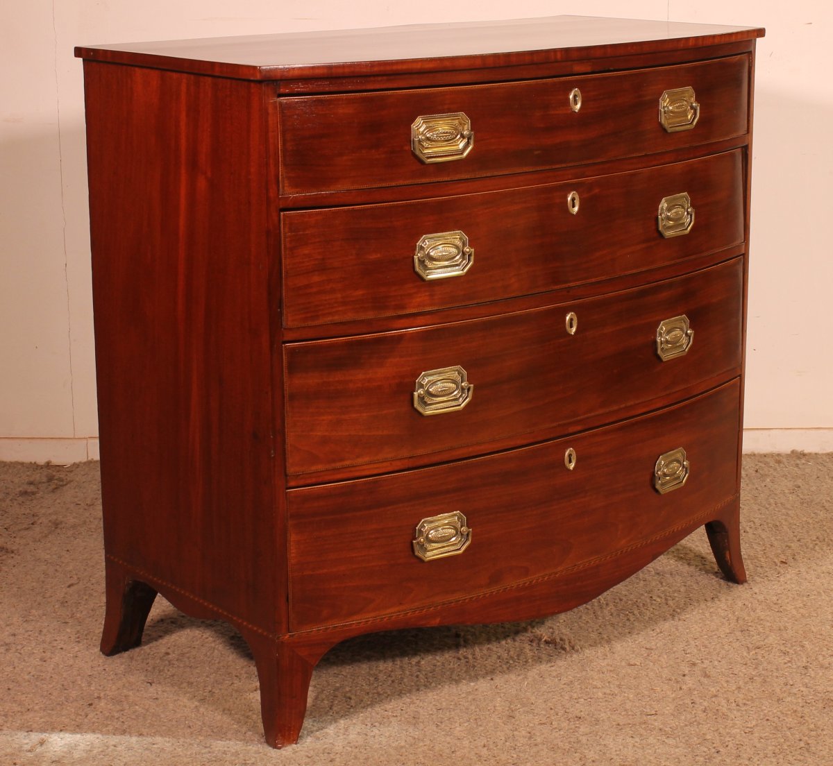 Commode bombée En Acajou et incrustations circa 1800-photo-5
