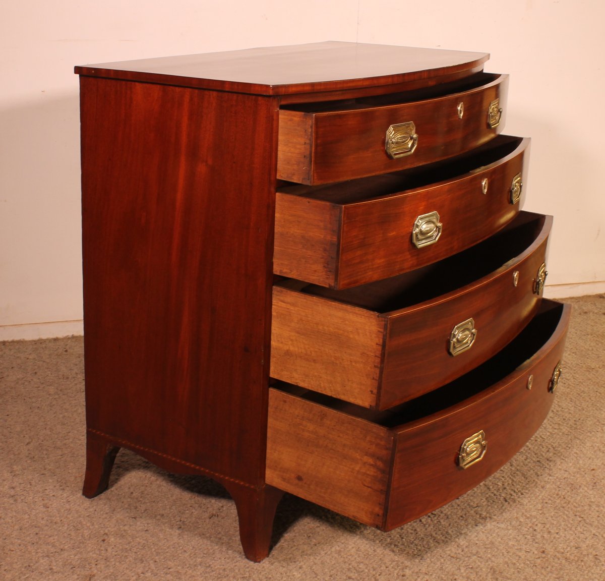 Commode bombée En Acajou et incrustations circa 1800-photo-6