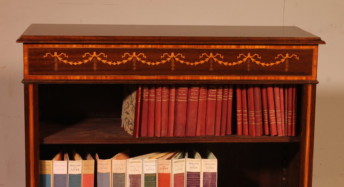 bibliothèque ouverte en acajou et incrustations-photo-3