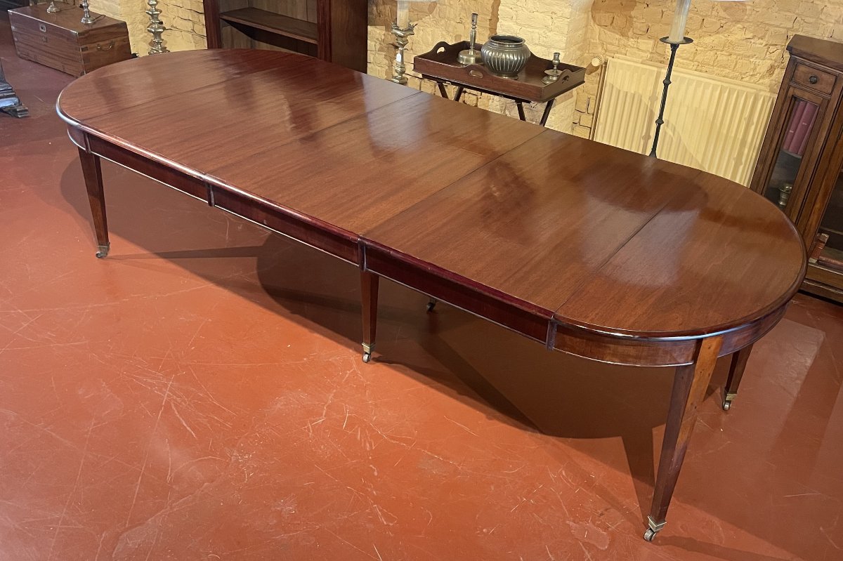 Table de salle à manger extensible Louis XVI en acajou à bandeau -19° siècle-photo-2