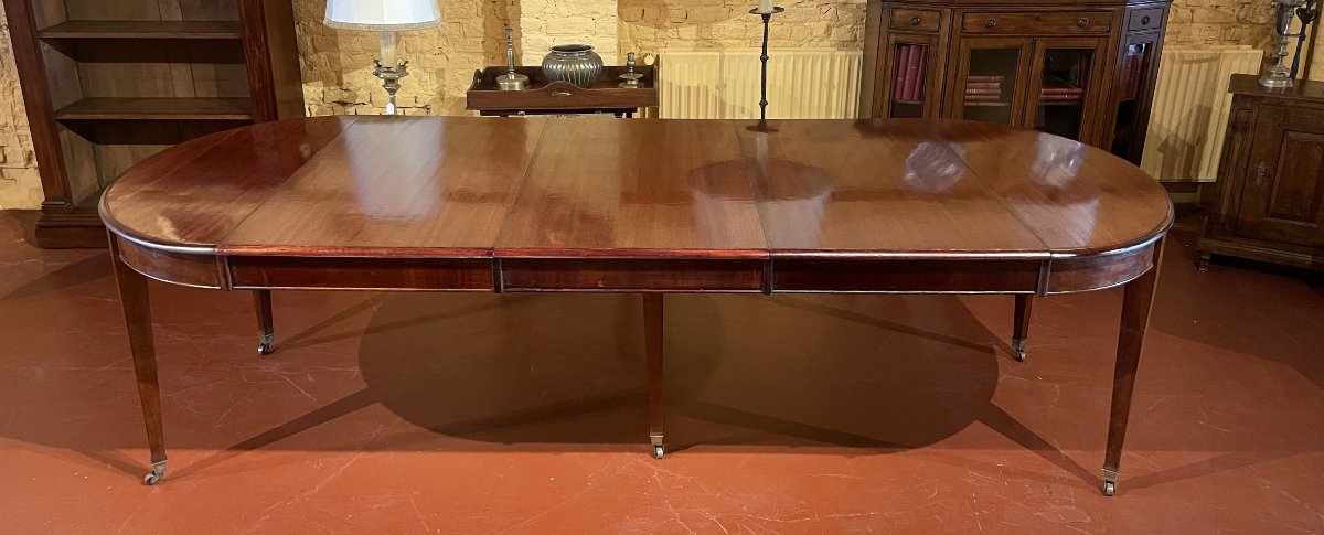 Table de salle à manger extensible Louis XVI en acajou à bandeau -19° siècle-photo-4