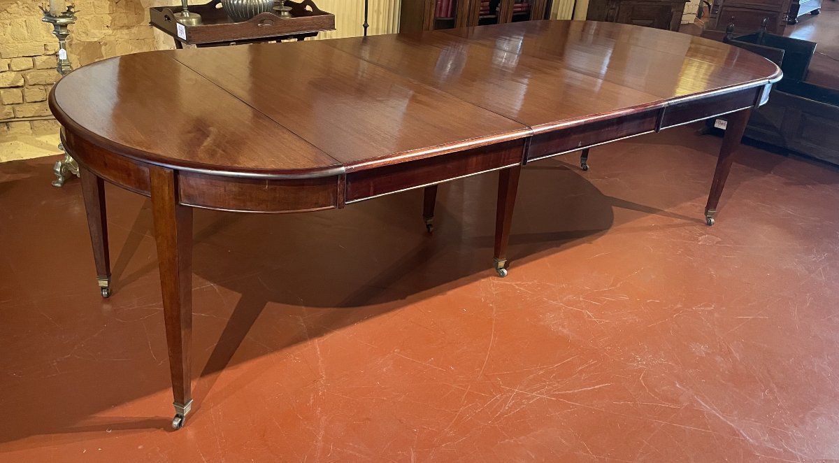 Table de salle à manger extensible Louis XVI en acajou à bandeau -19° siècle-photo-1