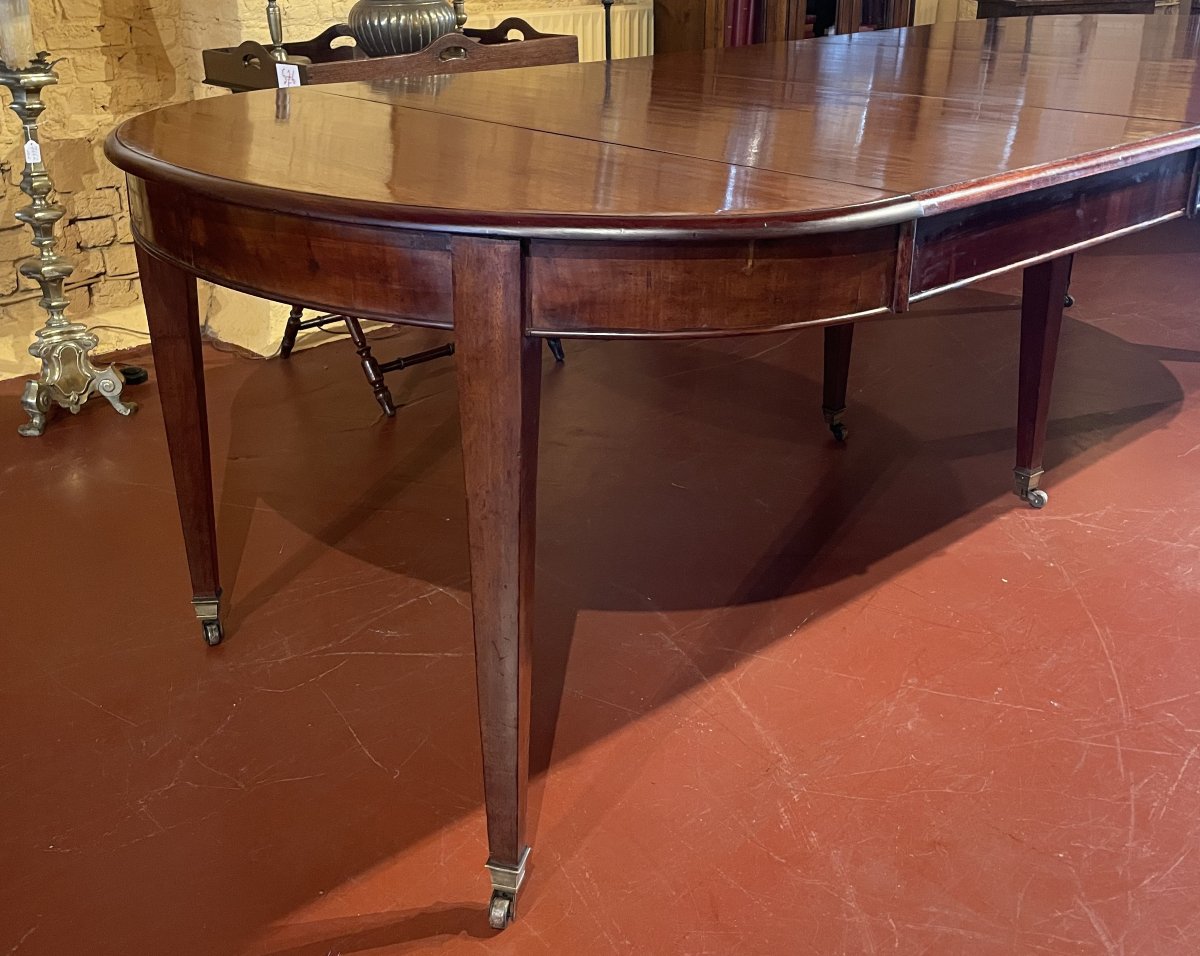 Table de salle à manger extensible Louis XVI en acajou à bandeau -19° siècle-photo-2